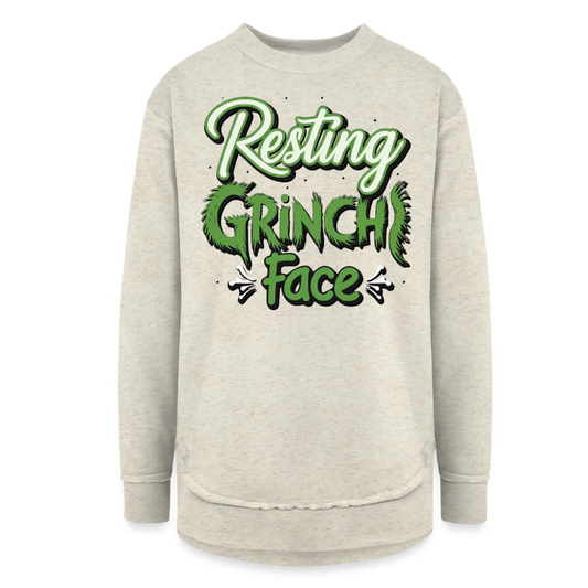 Resting Grinch Women's Tunic Fleece Sweatshirt - heather oatmeal